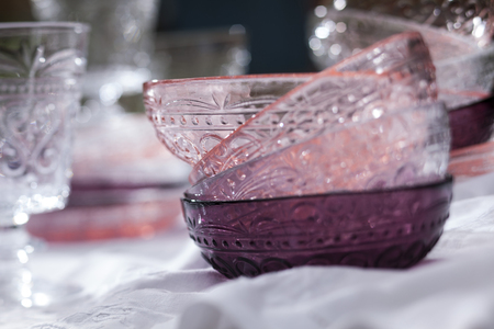 antique pink and purple glass bowlの写真素材