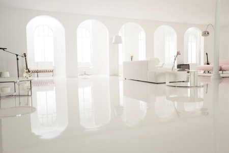mock up of white music studio lobbyの写真素材