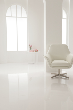 a white armchair put in a music studioの写真素材