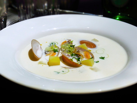 venus clams cream soup boiled with potatoesの写真素材