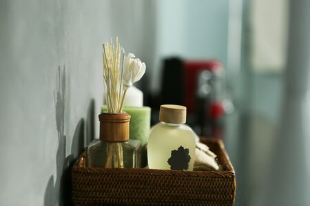 a basket contain aromatic stuff put in the bathroom