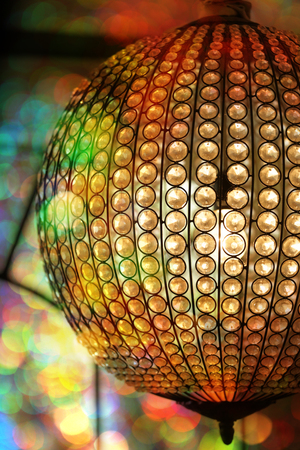 a vintage elegant chandelier consist of many crystal on round shapeの写真素材