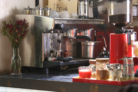 two type of coffee maker machine in cafeteriaの写真素材