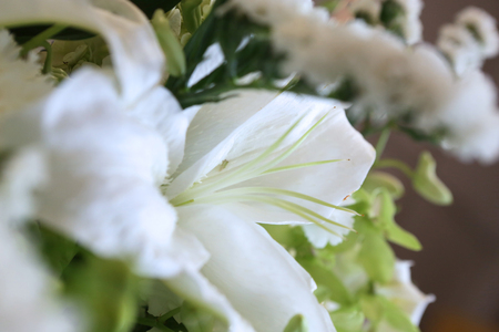 big white bouquet lily are arranged for decorated in wedding partyの写真素材