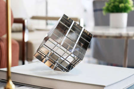 a glass cubic prism made for decorating in lounge space or livingroomの写真素材