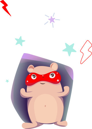 Vector cheerful hedgehog superhero in a red mask with white stars. A happy hedgehog in a gradient fill stands with tense pawsのイラスト素材