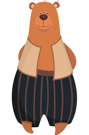 Vector big beige bear in a jacket and striped shorts smiles cutely.のイラスト素材