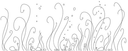 Vector linear background of algae, weeds, swirls, bubbles, marine underwater vegetationのイラスト素材