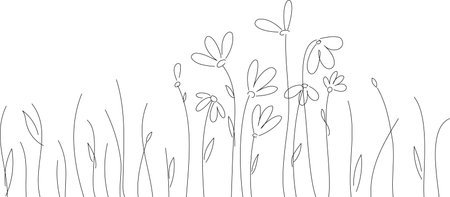 Vector abstract linear spring flowers. Crocuses among the grass. Floral background for the design of postcards, congratulations, letters, cards for Mother's Day, March 8, for the summer holidays.のイラスト素材