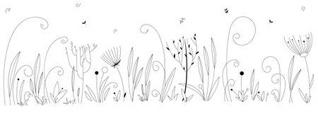 Vector linear abstract flowers, plants. Field beautiful fairy grassのイラスト素材