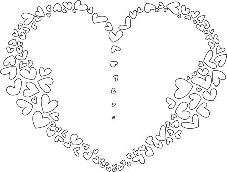 Vector linear hearts in a big heart frameのイラスト素材
