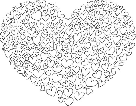 Vector linear hearts in a big heart frameのイラスト素材