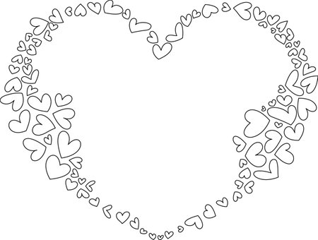 Vector linear hearts in a big heart frameのイラスト素材