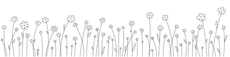 vector linear simple flowers. A field of identical colors, small and large. Blooming flowersのイラスト素材