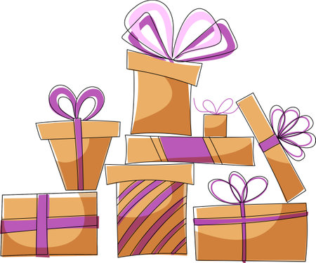 Vector pile of gifts. Gift boxes with bows. holiday boxes.のイラスト素材