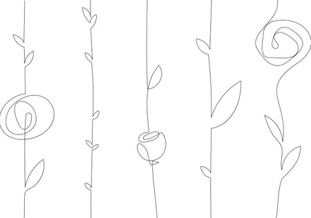 Vector spring flowers and leaves on long stems. Branches with large and small flowers. long creepersのイラスト素材