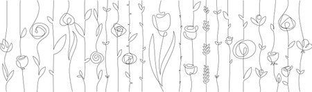 Vector spring flowers and leaves on long stems. Branches with large and small flowers. long creepersのイラスト素材