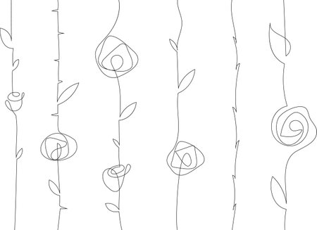 Vector spring flowers and leaves on long stems. Branches with large and small flowers. long creepersのイラスト素材