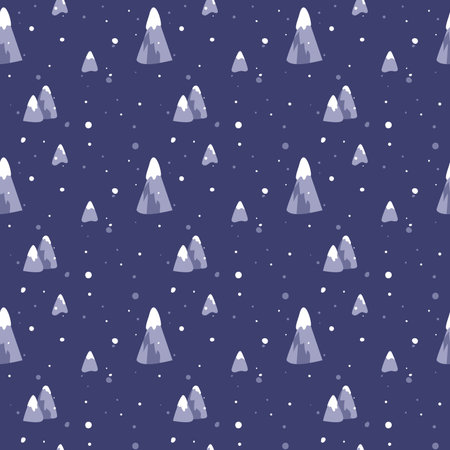 Vector seamless winter pattern. snowy mountains. flying snowballのイラスト素材