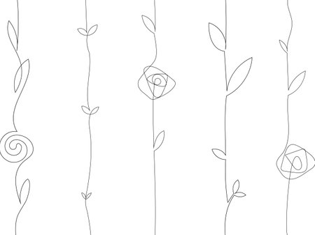 Vector spring flowers and leaves on long stems. Branches with large and small flowers. long creepersのイラスト素材