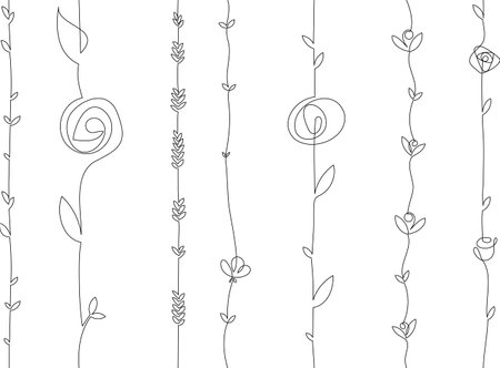 Vector spring flowers and leaves on long stems. Branches with large and small flowers. long creepersのイラスト素材