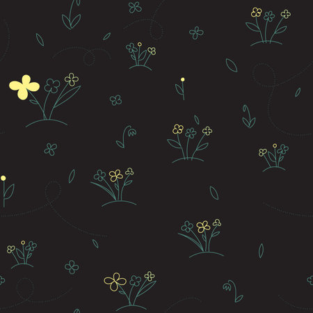 Vector seamless floral print pattern. Spring abstract linear flowersのイラスト素材