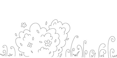 Vector linear abstract background. Flower fairy meadow with lush bush and moss, swirls, grass. For the design of postcards, holidays, women's day and mother's day.のイラスト素材