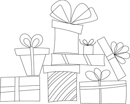 Vector picture for coloring. Christmas gifts with bows.のイラスト素材