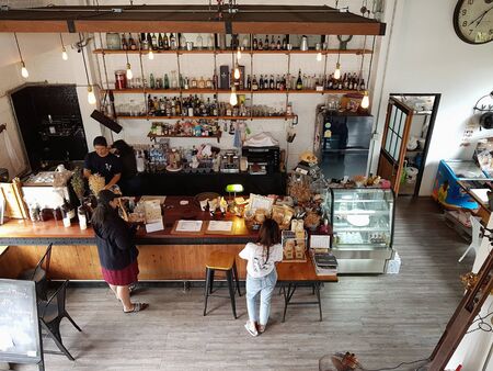 The inner workings of a popular coffee shop bar in Chiangkum, Thailand