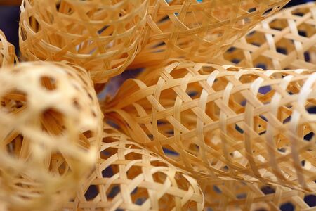 Closeup handmade bamboo weave pattern, used for adding fresh fruit.