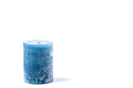Hand made blue candlestick isolated on white background.の写真素材