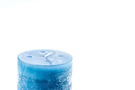 Hand made blue candlestick isolated on white background.