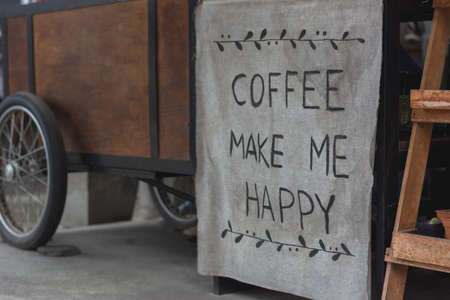 Retro style mobile bicycle coffee cart. Street travel.の写真素材