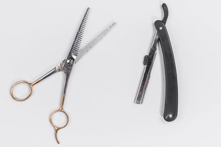 Barber tools on white backgroundの写真素材