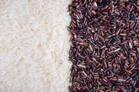 basmati rice, white rice, riceberry, rice backgroundの写真素材