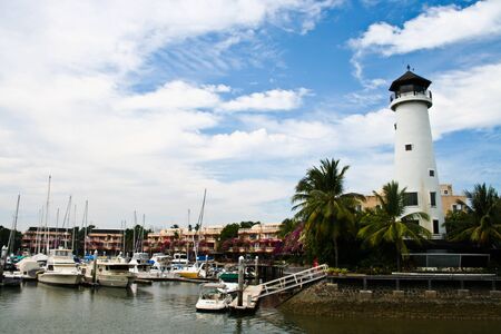Views of  Harbour with lighthouse, Phuket lagoon in Thailandの写真素材