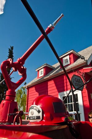Red  fire engine, emergency vehicle close up 
