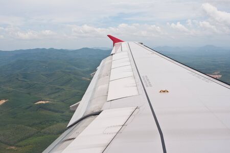 Wings of airplane before landing
