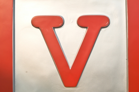  V   wording  in red colorの写真素材