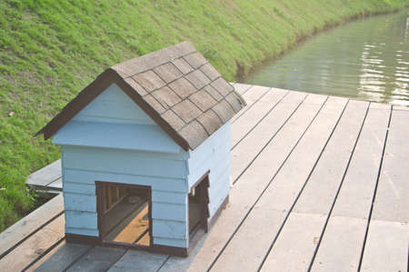 Little house of pet on the wood floor near the riverの写真素材