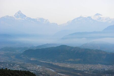 Pokhara city and snow mountain backgroundNepalの写真素材