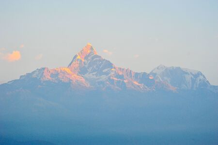 Snow mountains peak of machapuchare in Pokhara,Nepalの写真素材