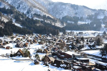 World heritage Shirakawa-go village in winterのeditorial素材