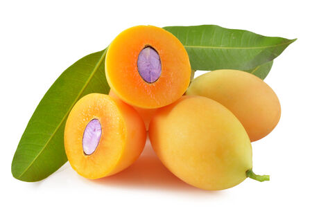 Closeup sweet Marian plum thai fruit isolated on white background (Mayongchid Maprang Marian Plum...