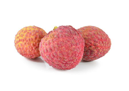 fresh lychees on white backgroundの写真素材