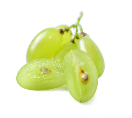 Fresh green grapes  on white backgroundの写真素材