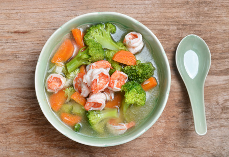 Thai healthy food boiled  broccoli with shrimpの写真素材