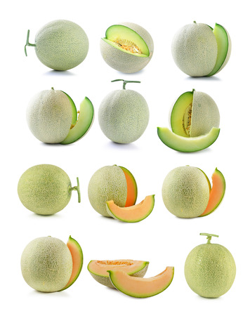cantaloupe melon isolated on white backgroundの写真素材