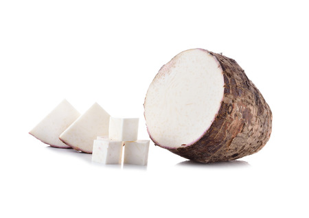 taro roots on white backgroundの写真素材