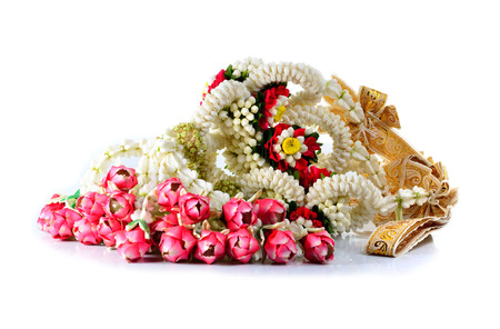 Thai garland colorful flower on white backgroundの写真素材